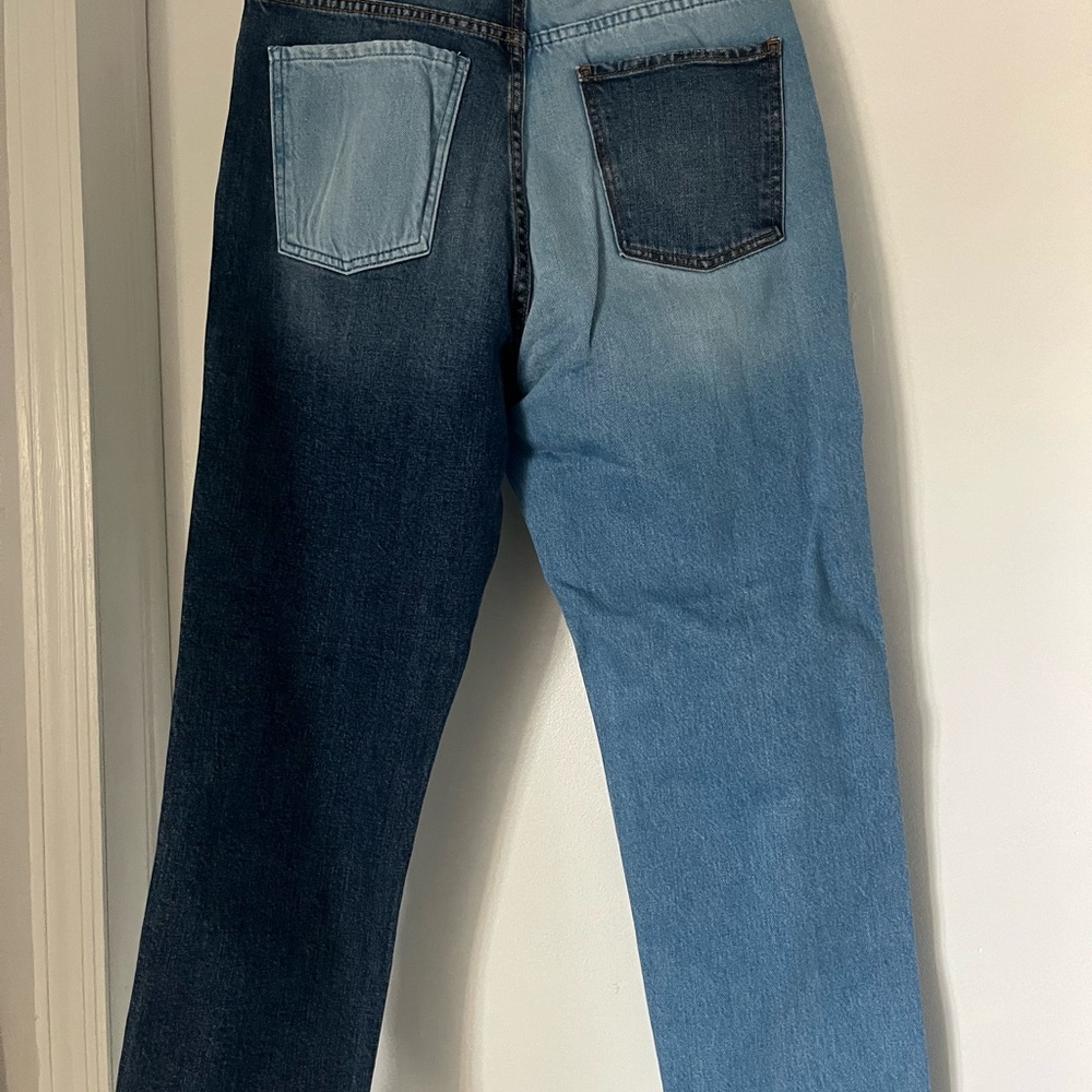 Two tone denim jeans.